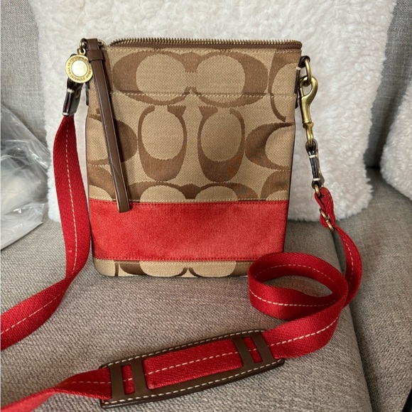 Coach Handbags - Coach Signature Crossbody Bag - Orange and Brown